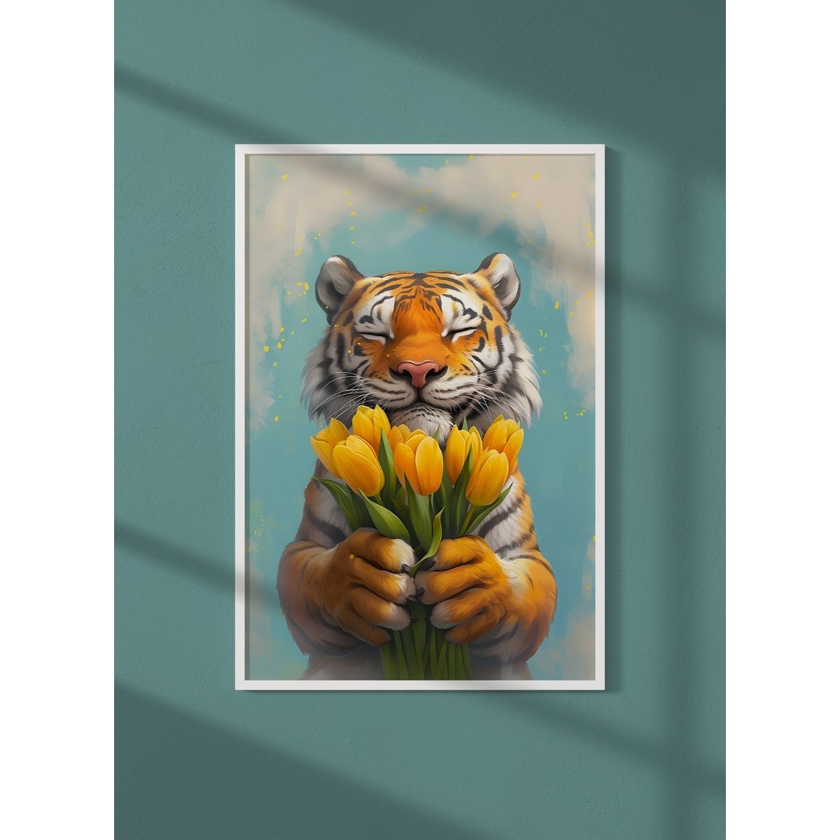 Affiche Tigre fleurs jaunes blanc, L'AFFICHERIE