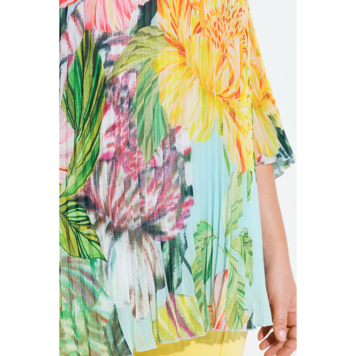 Blouse plissée motif floral turquoise clair, ULLA POPKEN