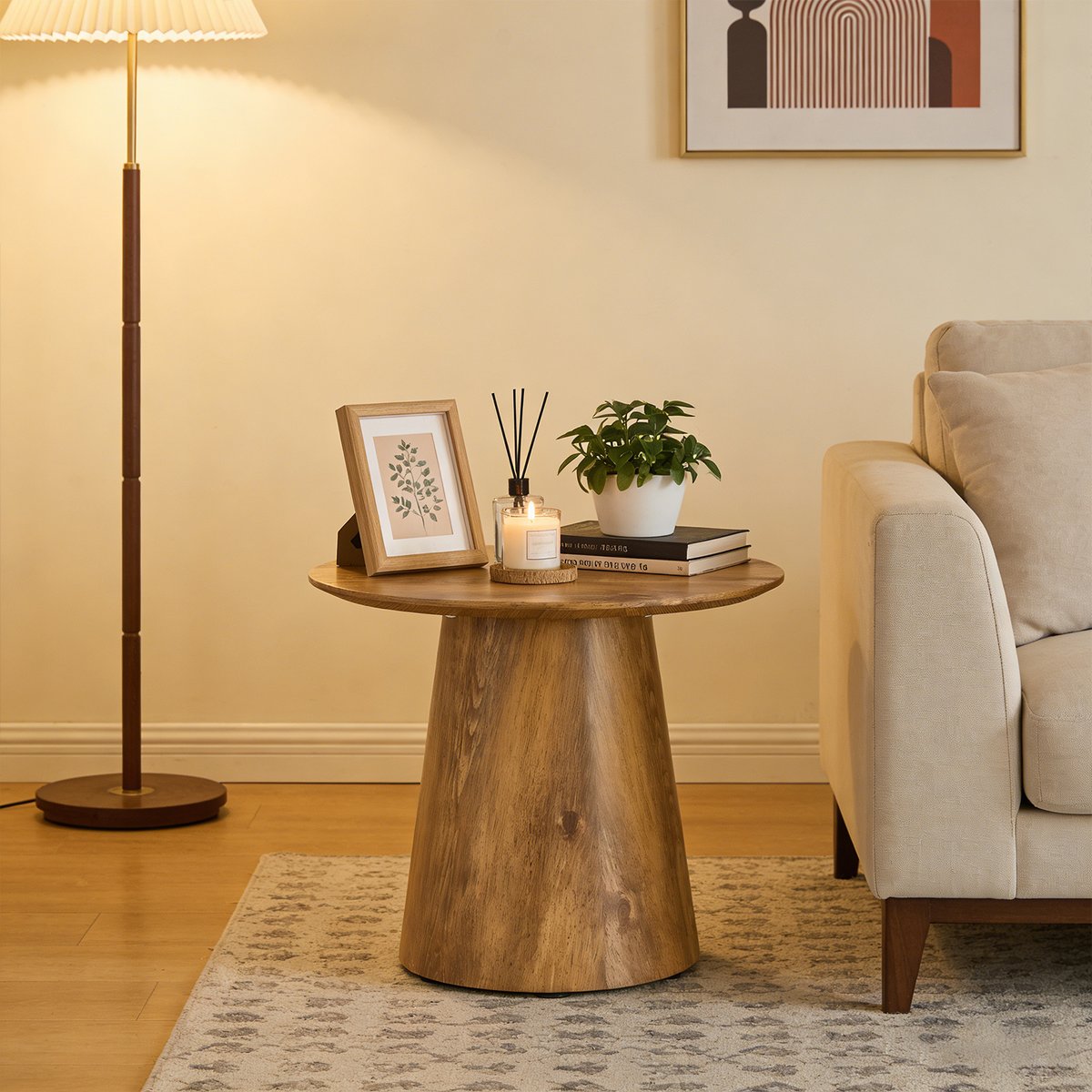 Table basse effet bois ronde scandinave, CONEB medium oak, MEUBLES COSY