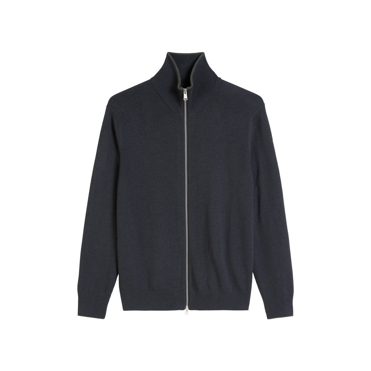 Cardigan zippé regular en mélange de coton et de laine vierge bio bleu foncé, MARC O'POLO