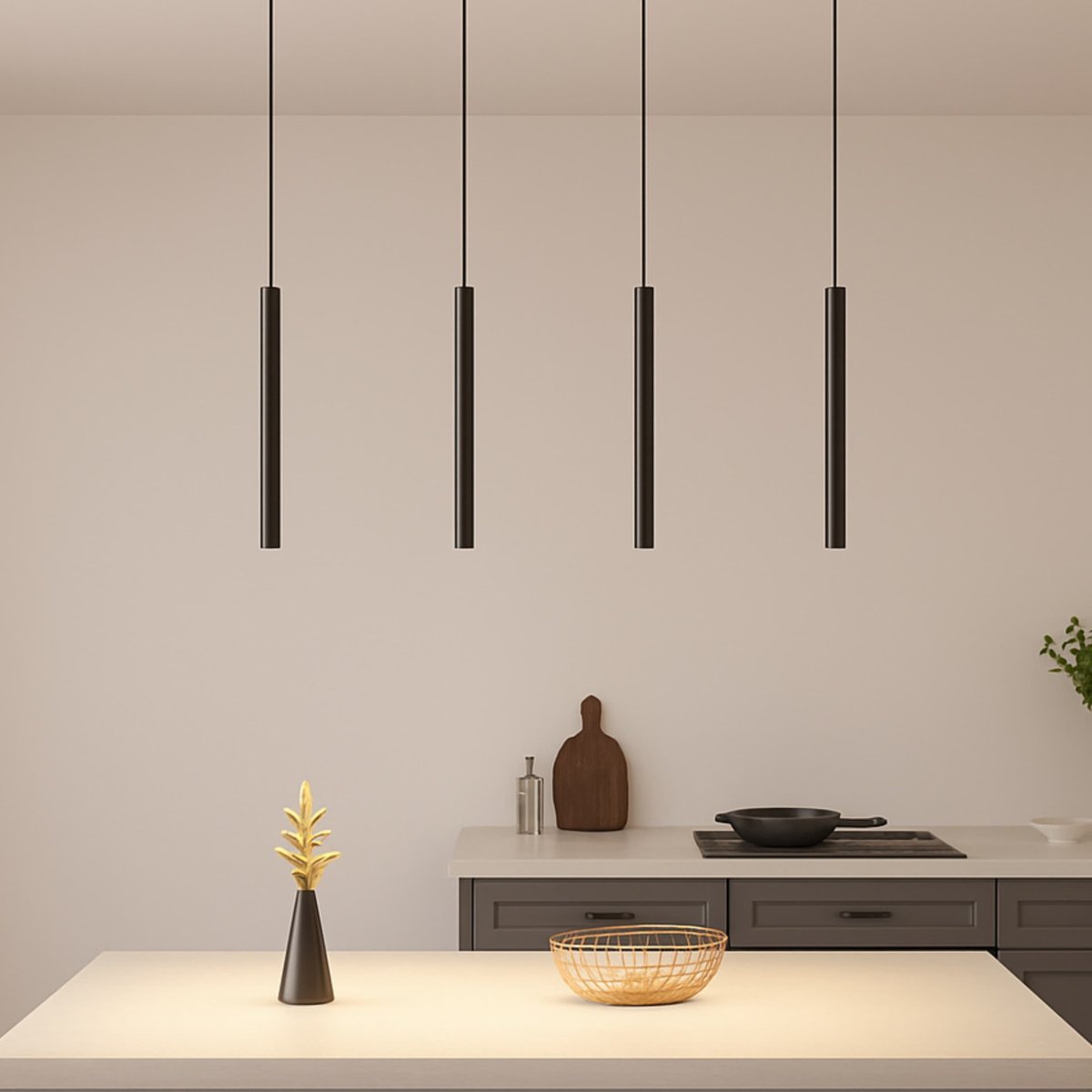 Kit rail 4 tubes LED suspendus - LYNE noir, KOSILUM