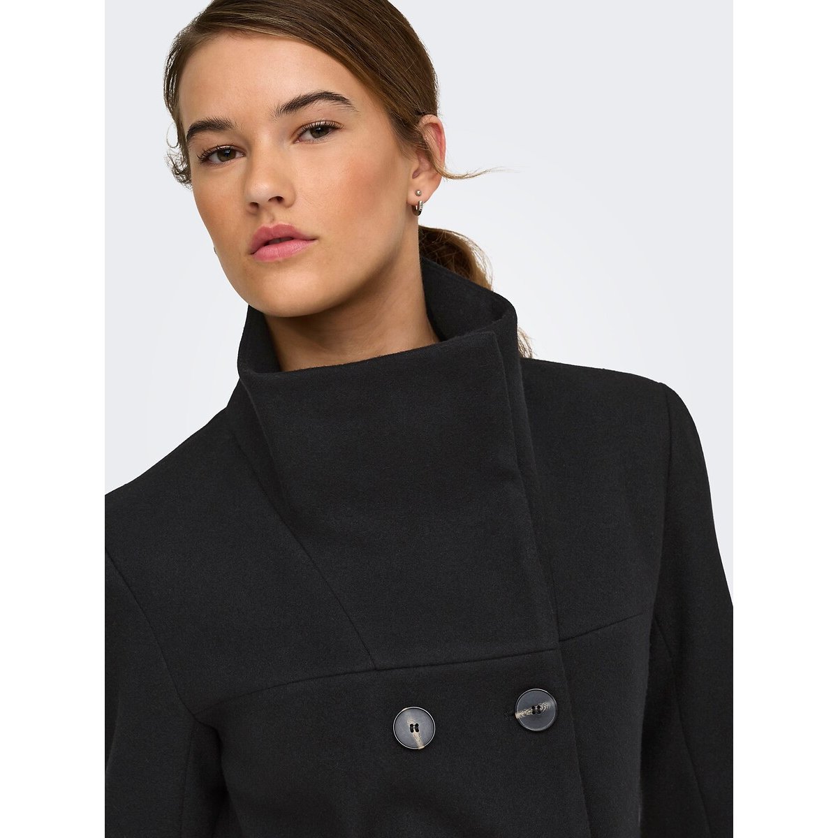 Manteau mi-long col montant noir, ONLY