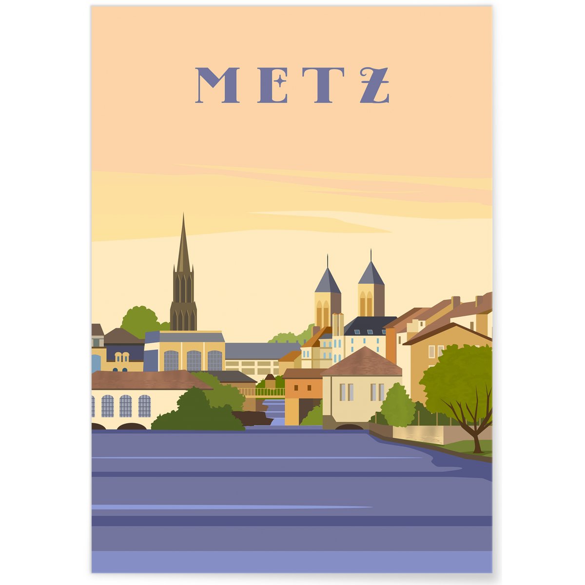 Poster ville Metz 2 blanc, L'AFFICHERIE