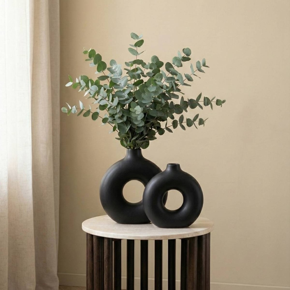 Set de 2 vases donuts en céramique noir, ORNAMI