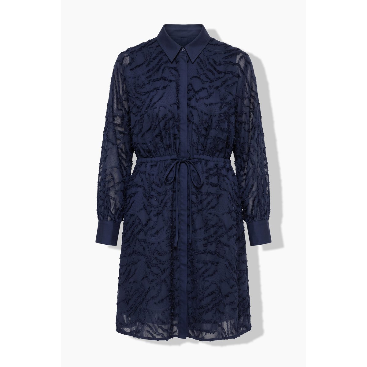 Mini-robe, coupe trapèze, motif à franges bleu nuit, STUDIO UNTOLD