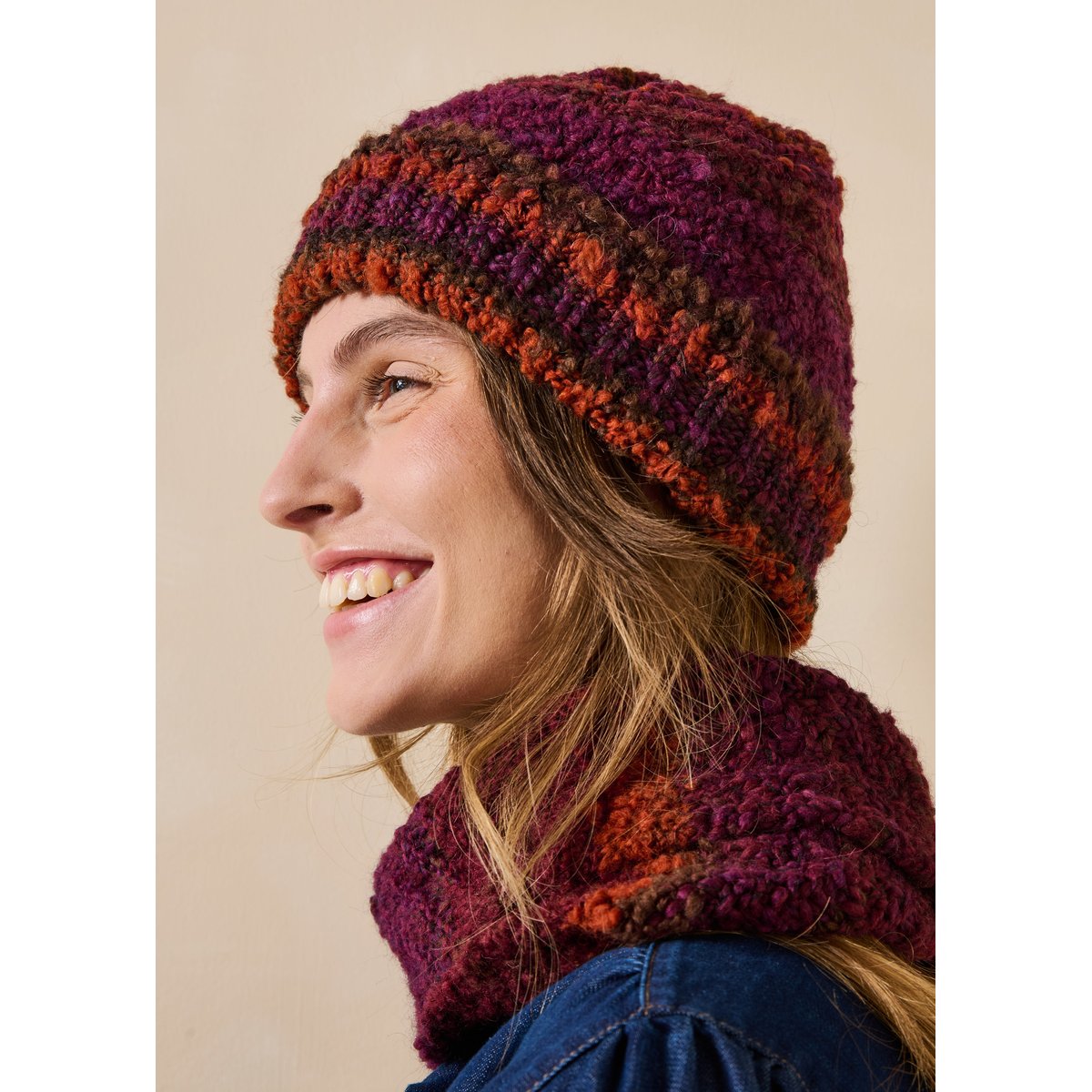 Bonnet tricoté multicolore bordeaux, LA FEE MARABOUTEE