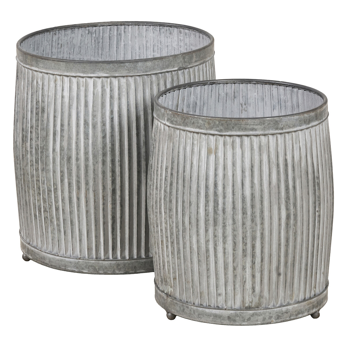 Set of 2 Galvanised Zinc Barrel Planters dark silver grey, ÉDITÉ