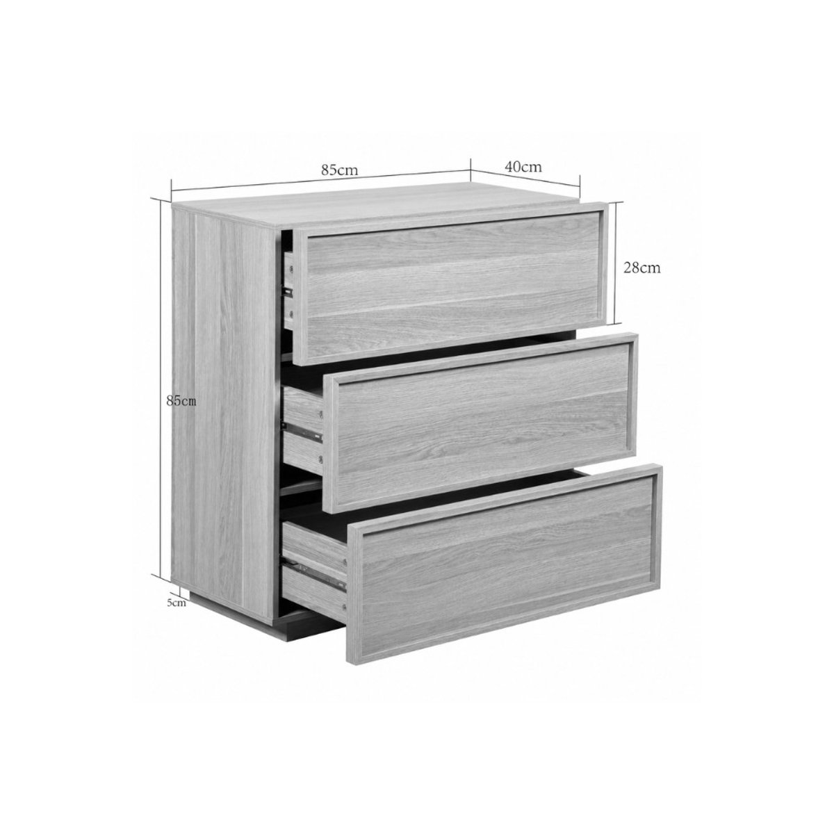 Commode 3 tiroirs en bois L85cm- JOY bois clair, DRAWER