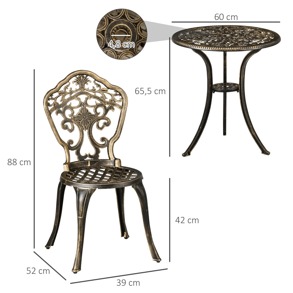 Ensemble de bistrot d'extérieur Aluminium marron, OUTSUNNY