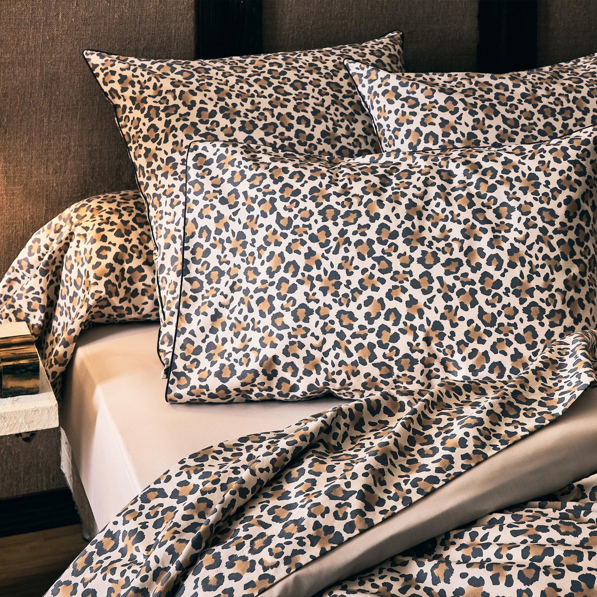 Taie de traversin percale de coton léopard beige, TRADILINGE