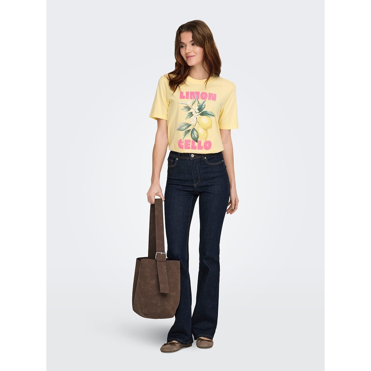 T-Shirt: Kurze Ärmel, Allover-Druck gelb, ONLY