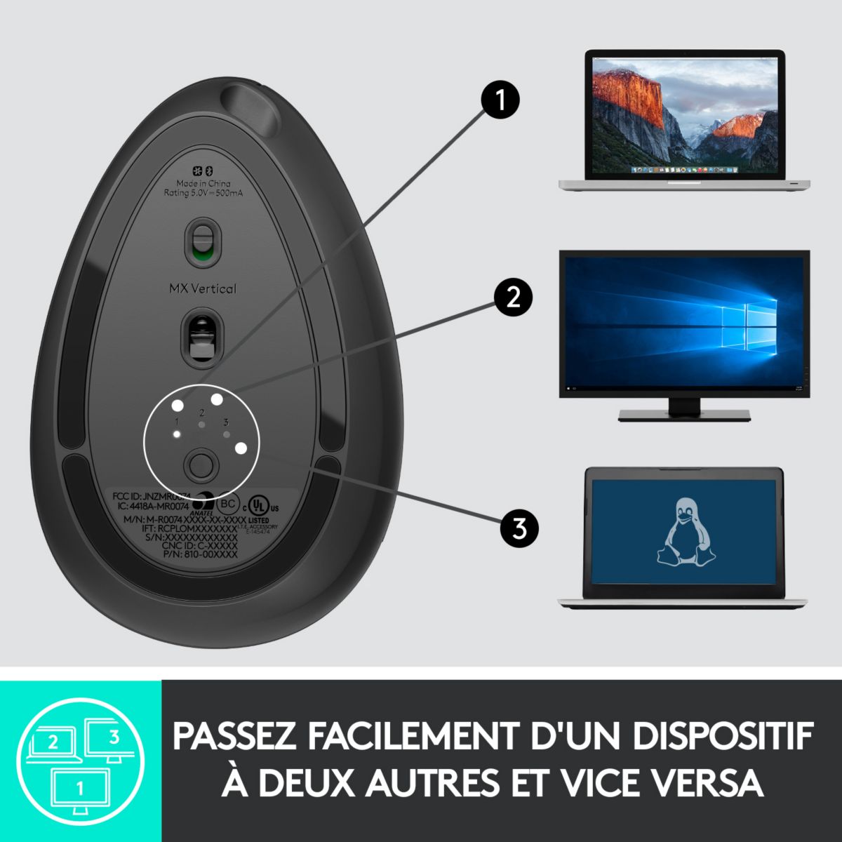 Souris sans fil MX Vertical noir, LOGITECH