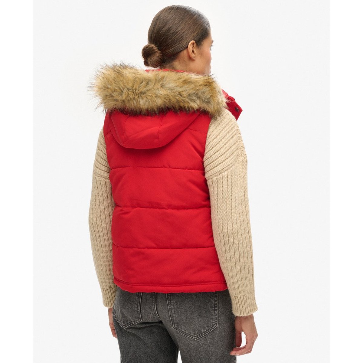 Doudoune sans manches à imitation fourrure Everest rouge universitaire, SUPERDRY