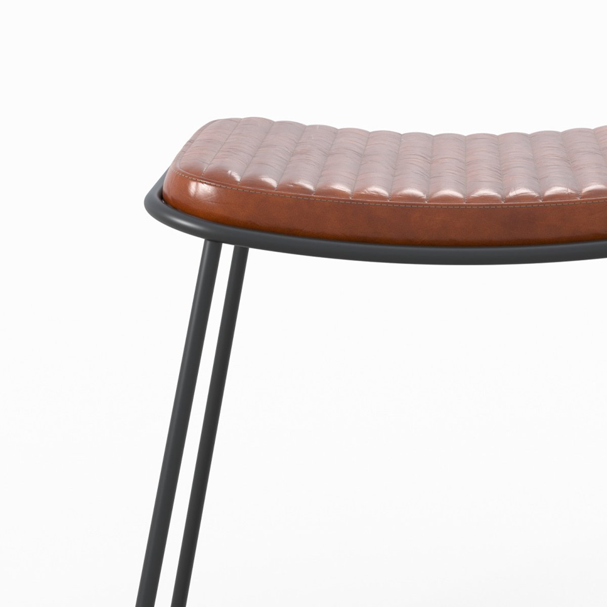 Tabouret en cuir et pieds en métal - GERMAIN marron, MAISON PAVANE