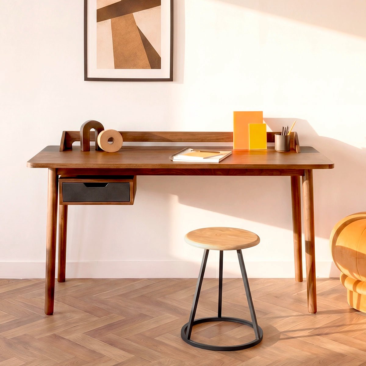 Bureau en chêne teinté avec tiroir et pupitre, HONORÉ noir, HARTO