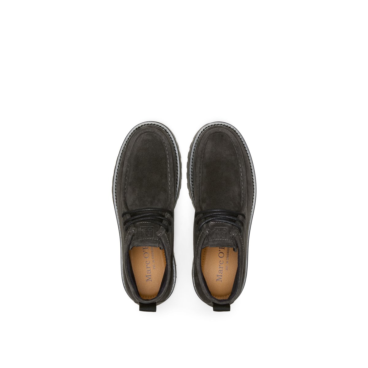 Chaussures à lacets, modèle Jack en cuir de vachette velours marron, MARC O'POLO
