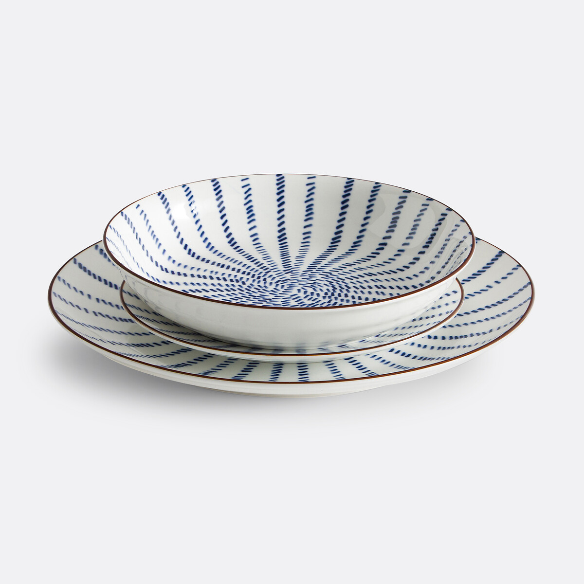 Lot de 4 assiettes creuses motif rayons, Bowlia bleu/blanc, LA REDOUTE INTERIEURS