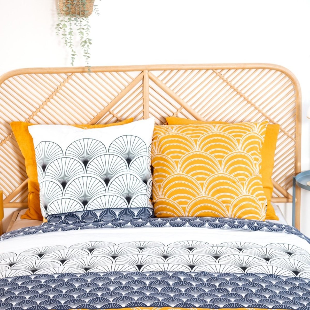 Housse de couette réversible 200x200 KERITA + 2 taies 100% coton adouci 57 fils/2 bleu, DECORATIE