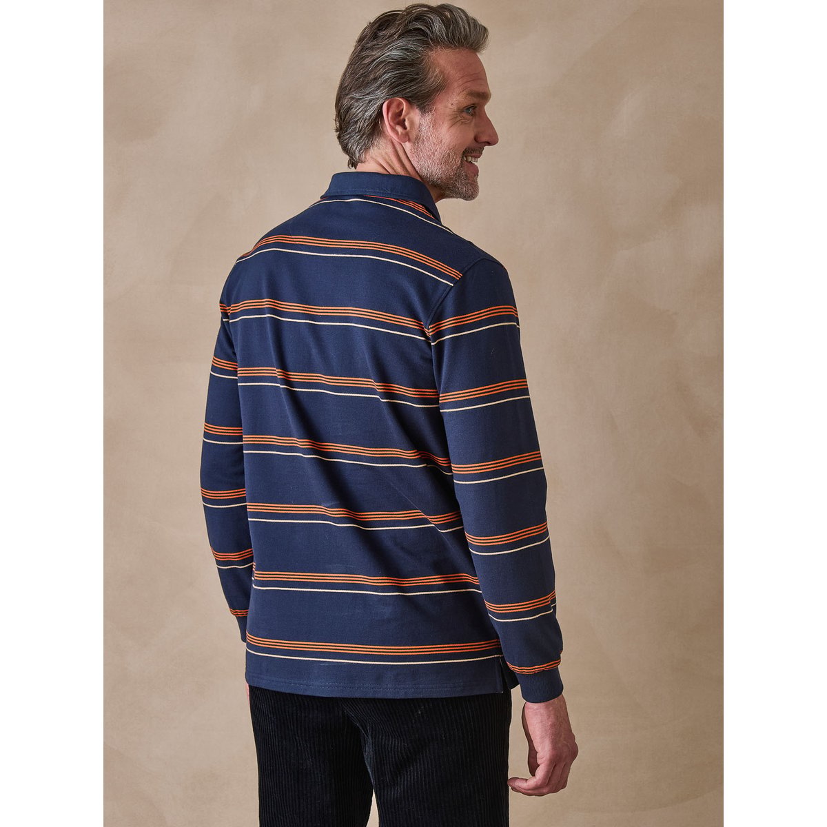Polo rayé manches longues marine/orange, DAXON