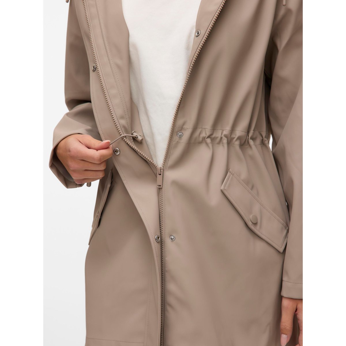 Ciré mi-long à capuche beige taupe, VERO MODA