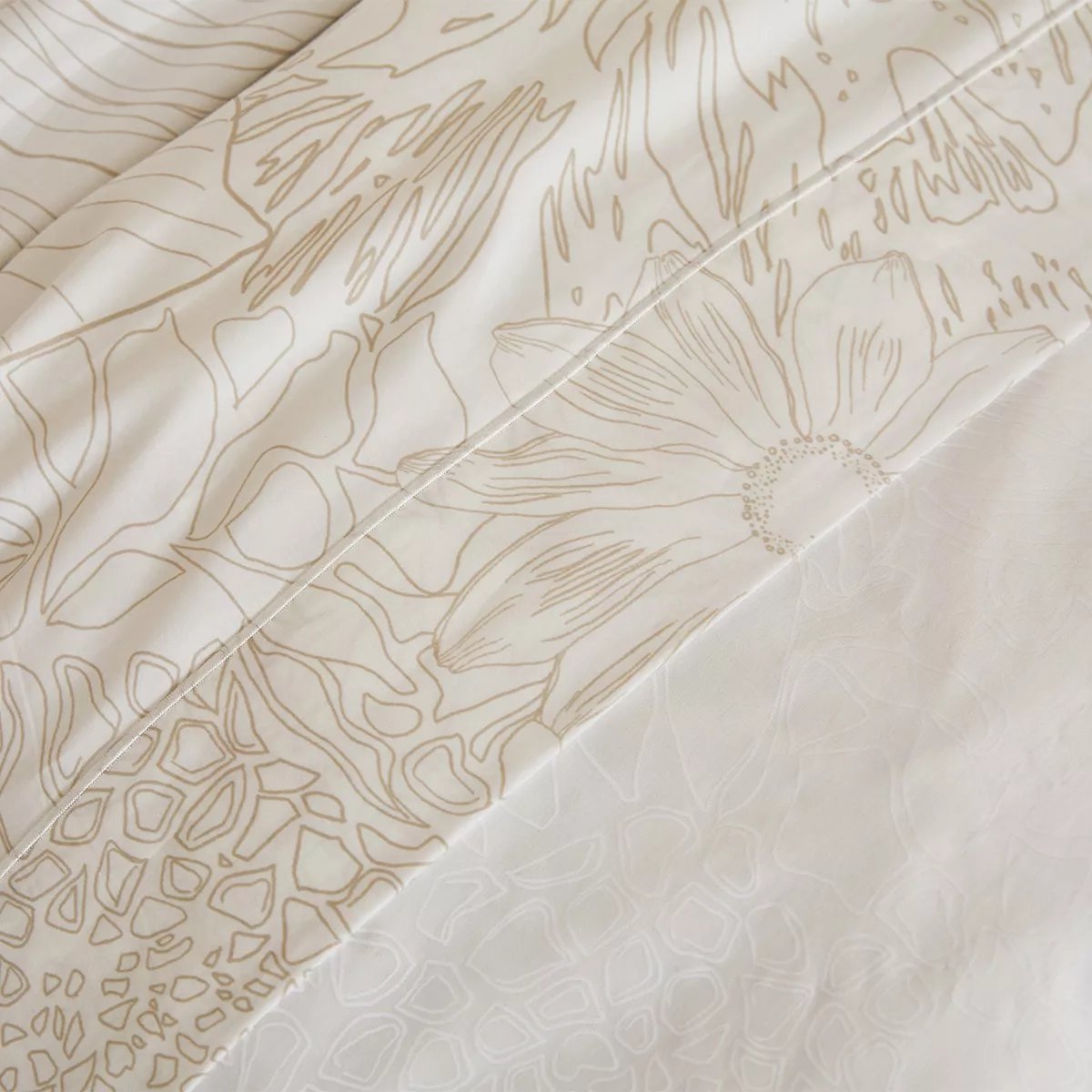 Drap plat satin de coton FLOWER POWER white, GARNIER THIEBAUT