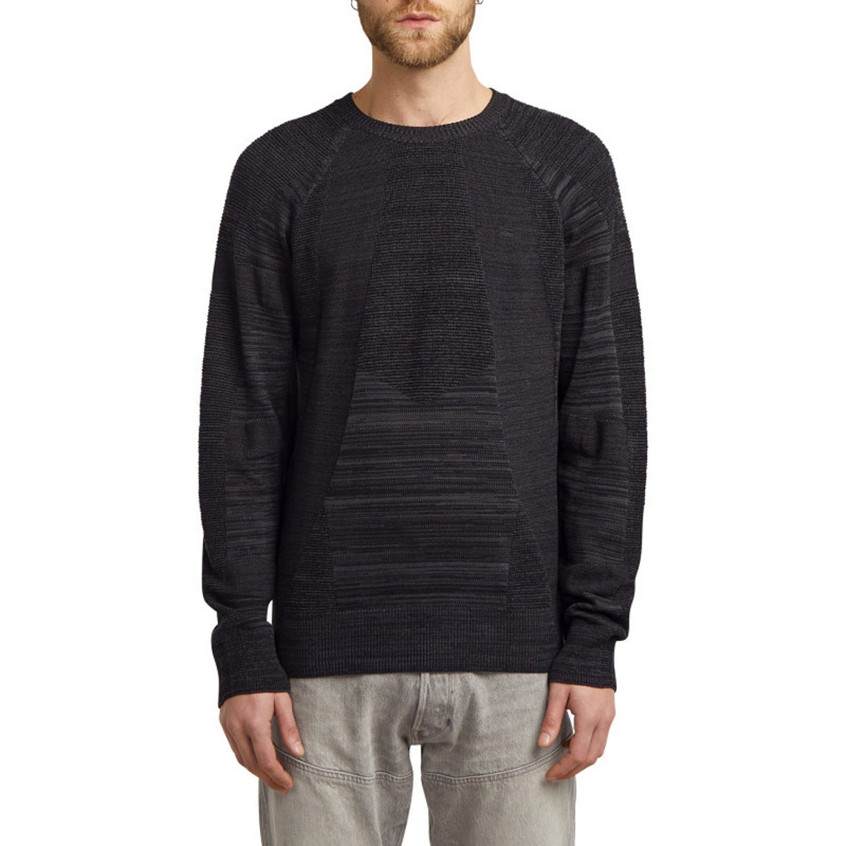 Pull noir uni avec des manches longues et une coupe droite à col rond noir, G-Star RAW