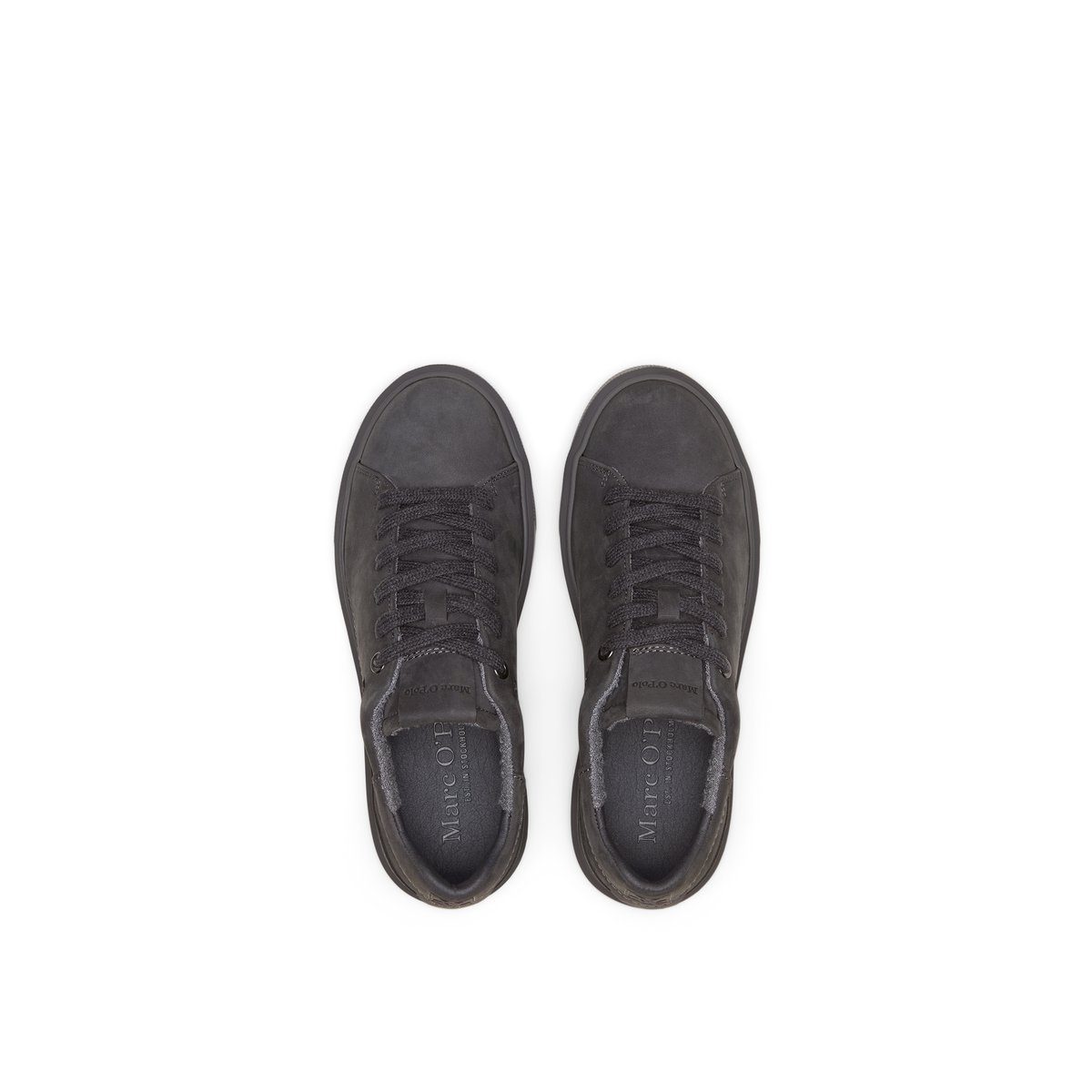 Baskets à semelles cuvette Modèle Cora en cuir de vachette nubuck de haute qualité noir, MARC O'POLO