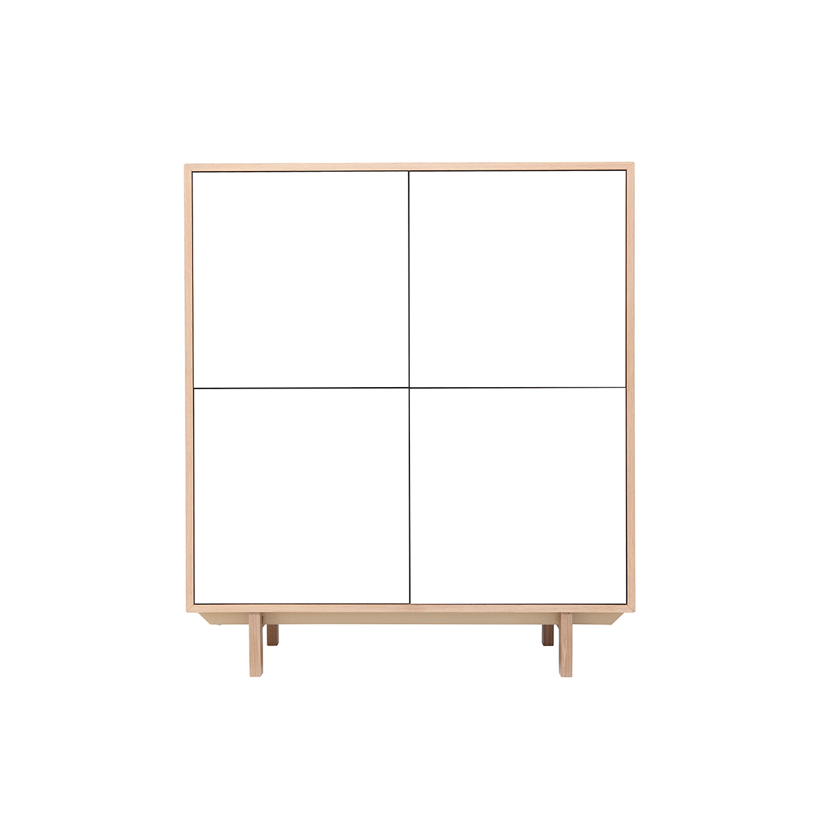 Buffet haut scandinave bois et blanc  4 portes L110 cm SID bois clair / blanc, MILIBOO