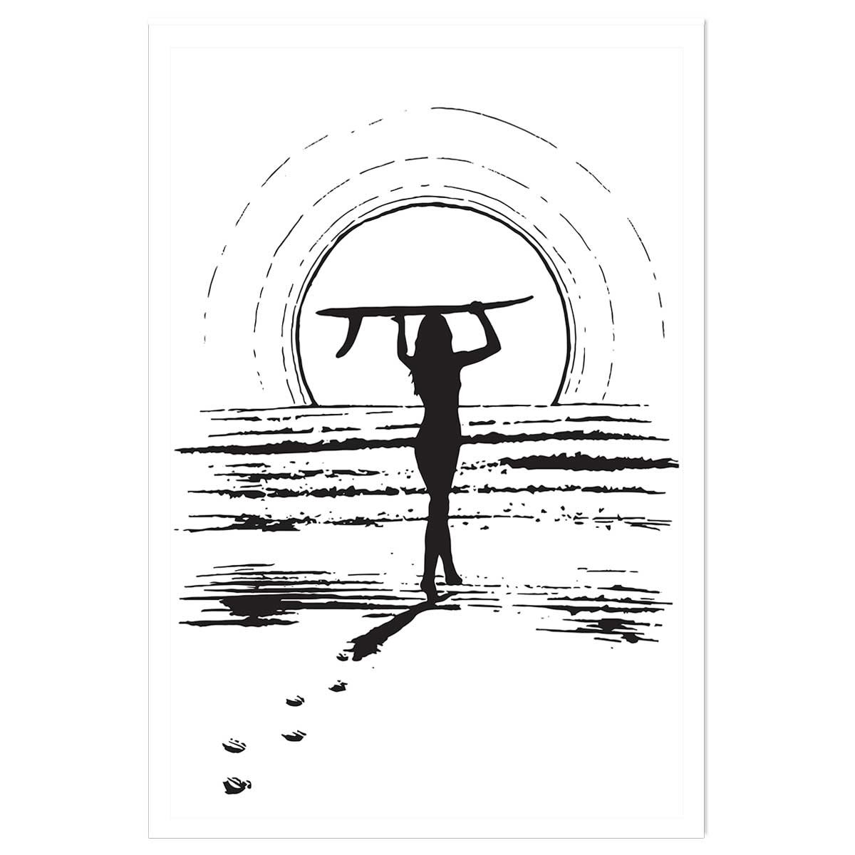 Poster surfeuse sunset affiche seule, HEXOA