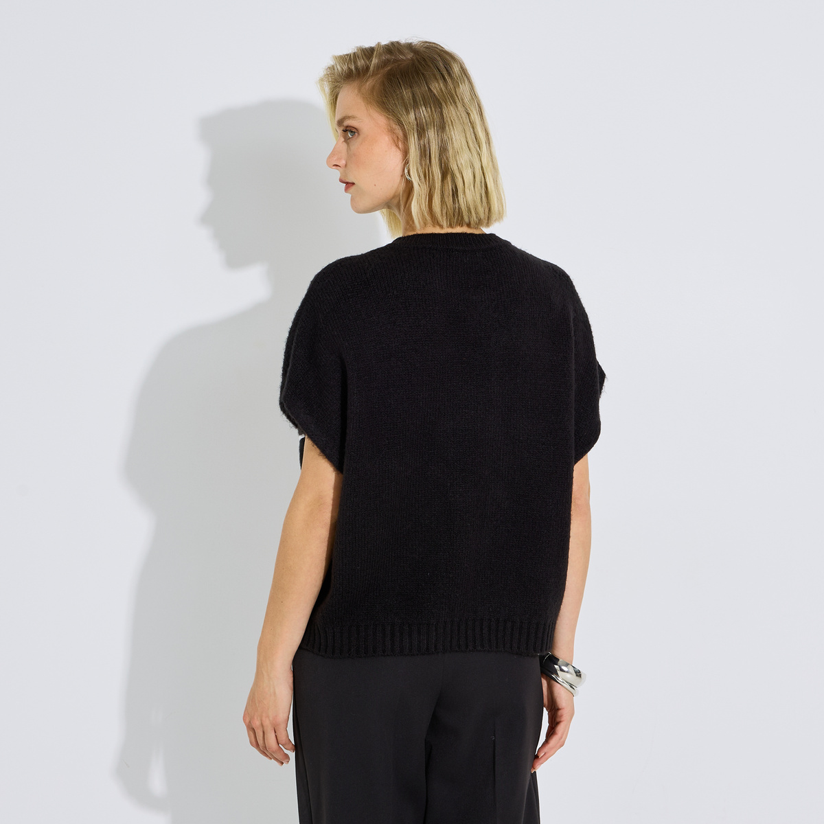 Pull sans manches motif fleur noir, GRAIN DE MALICE