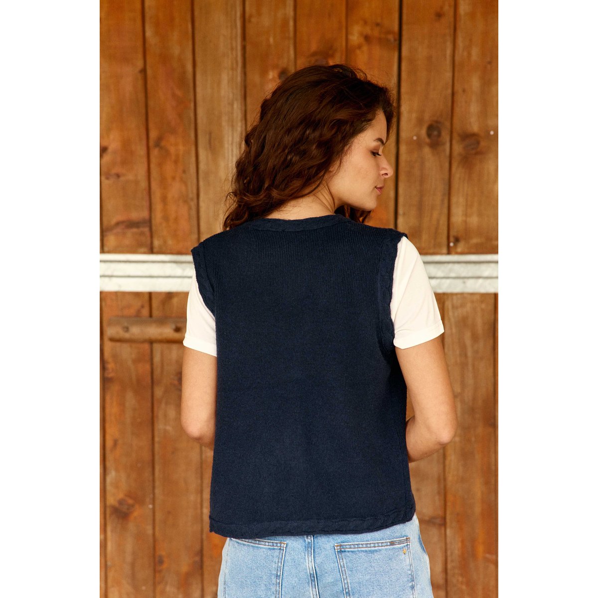 Gilet col v uni MELBA 25-marine, LA PETITE ETOILE