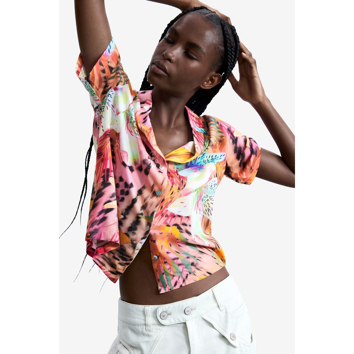 Chemise à manches courtes tropicale rouge, DESIGUAL
