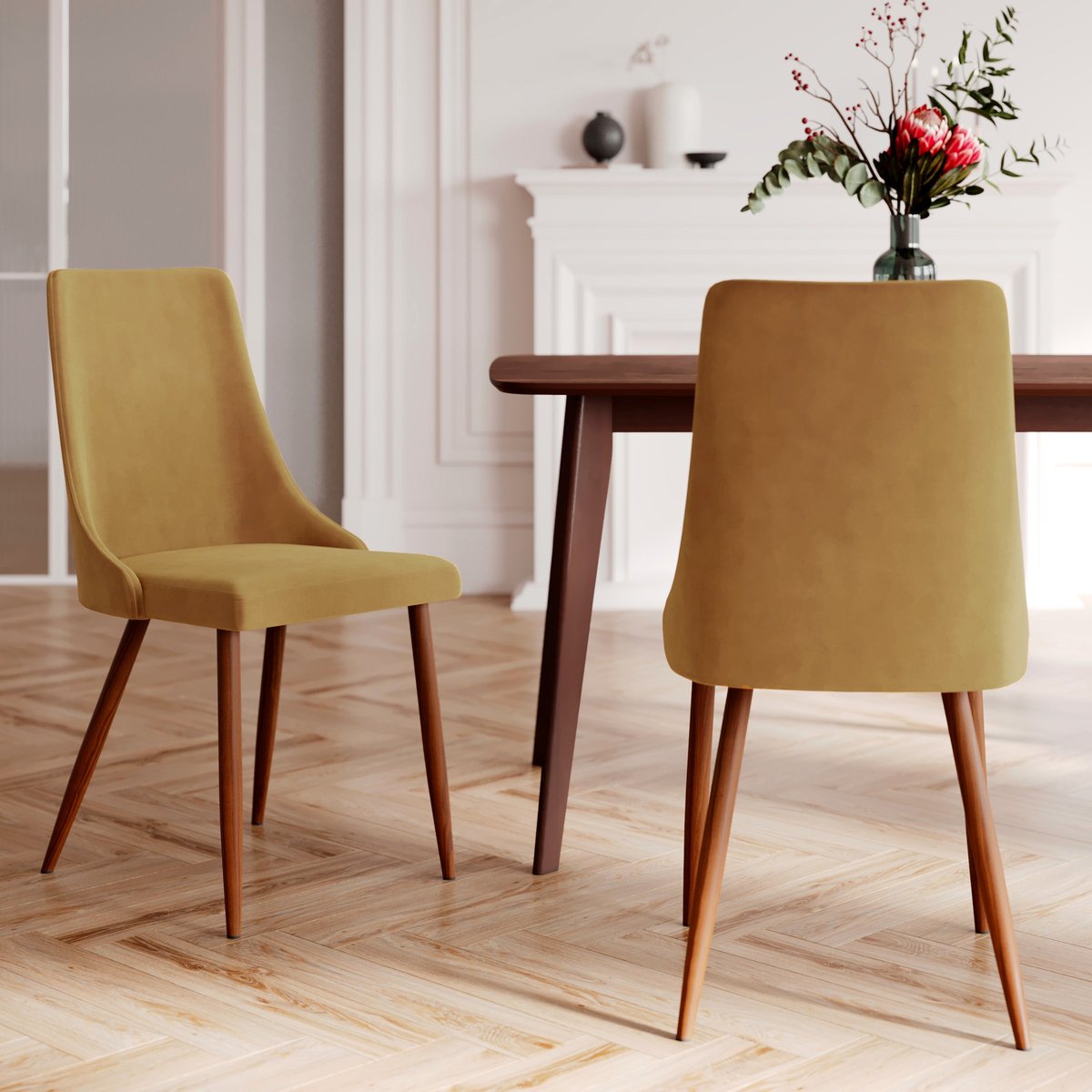 Pack 4 chaises en velours - PÉNÉLOPE jaune, MAISON PAVANE