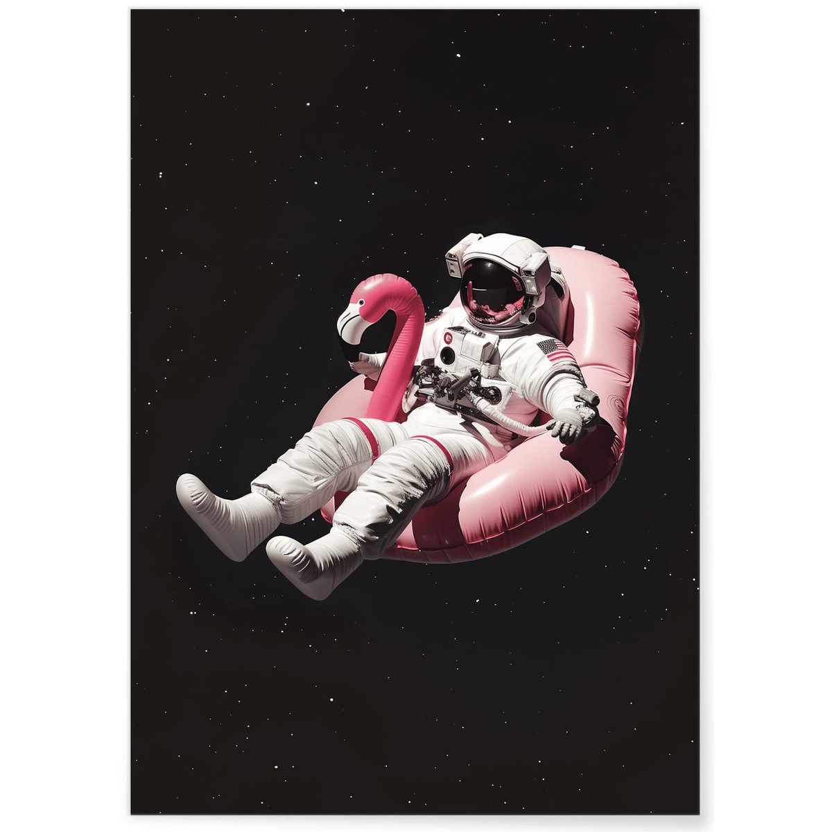 Affiche Astronaute sur Bouée Flamant Rose blanc, L'AFFICHERIE