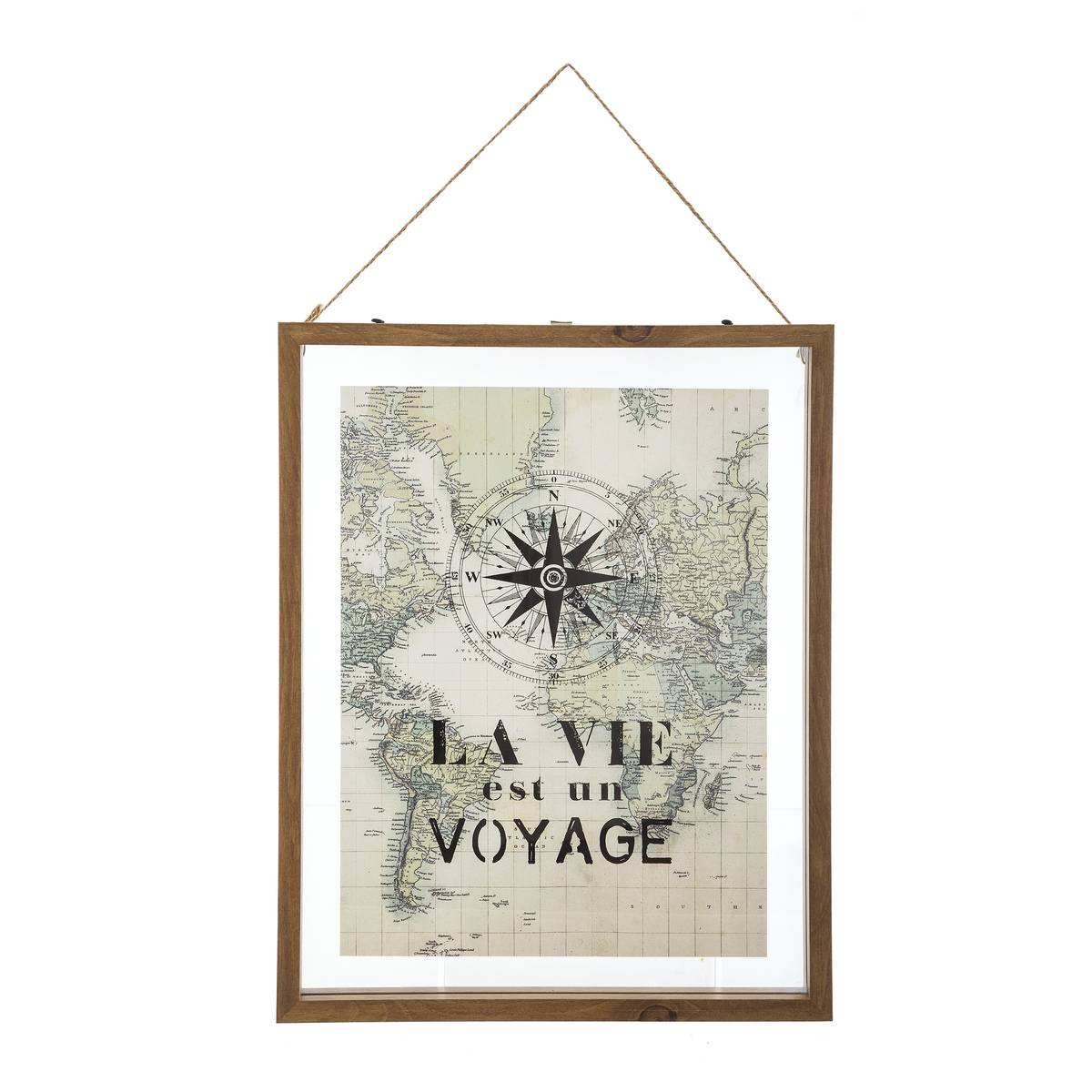 Cadre en verre planisphère LILIEN beige, ATMOSPHERA