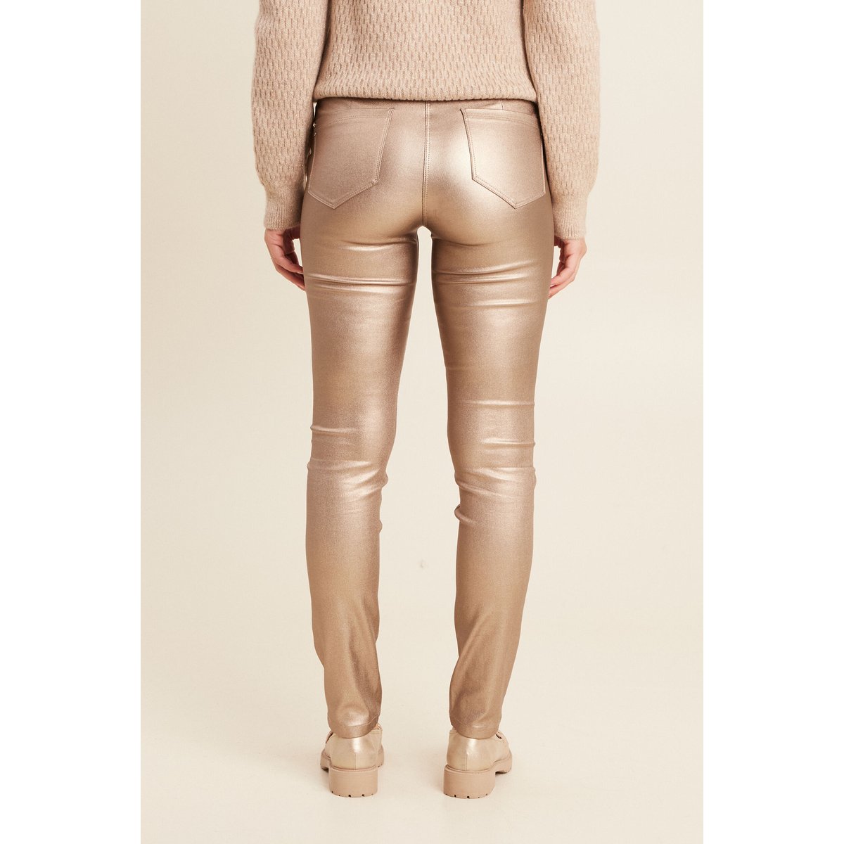 Pantalon ajusté enduit à pont taupe, BREAL