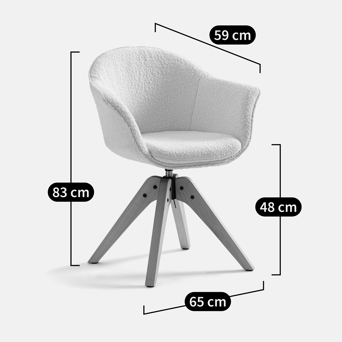 Fauteuil de bureau rotatif bouclette, Melona ecru/noyer, LA REDOUTE INTERIEURS