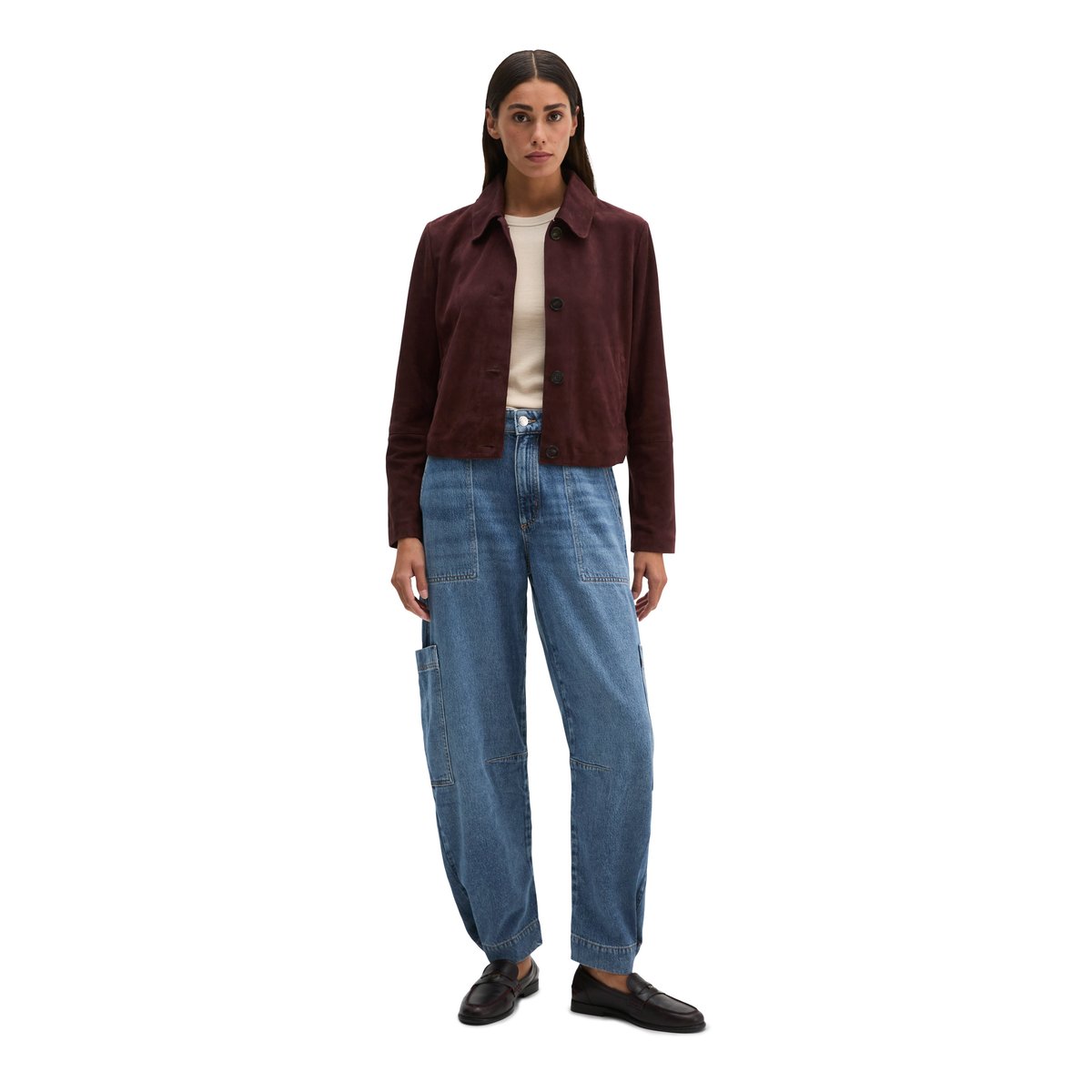 Veste en cuir velours fitted en cuir de chèvre souple rouge, MARC O'POLO