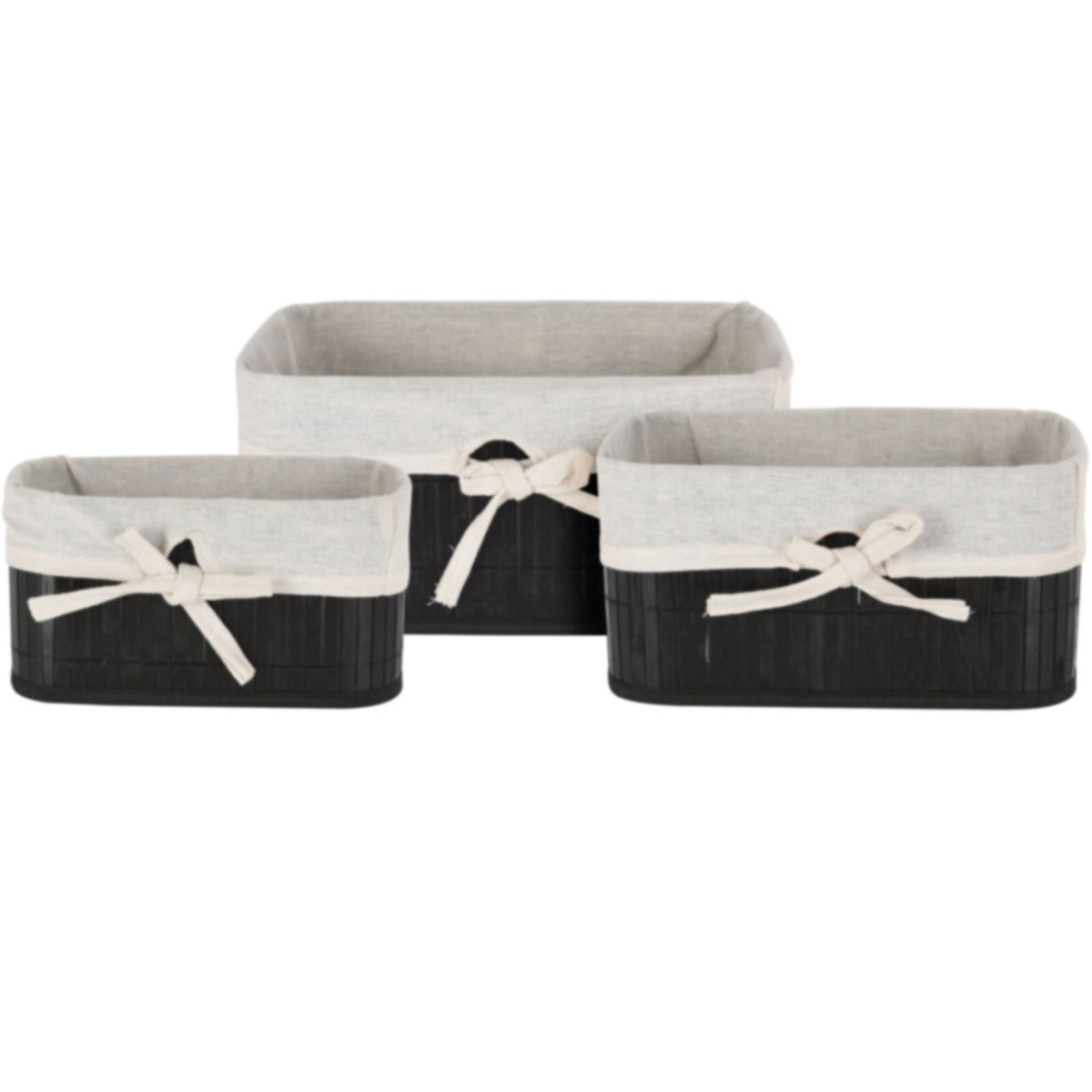 Set de 3 paniers de rangement en bambou noir pour salle de bain noir, WADIGA