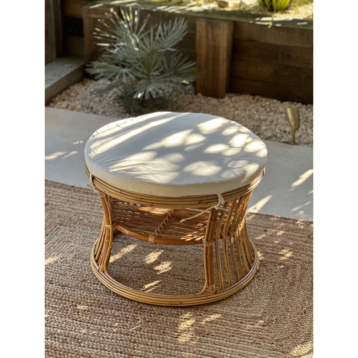 Pouf tissu et rotin, SERAM beige, NORDLYS