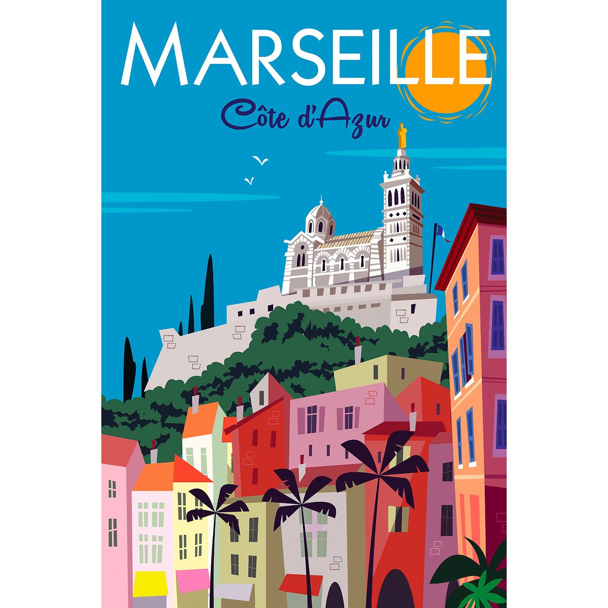 Tableau dessin vintage marseille tableau alu dibond, HEXOA