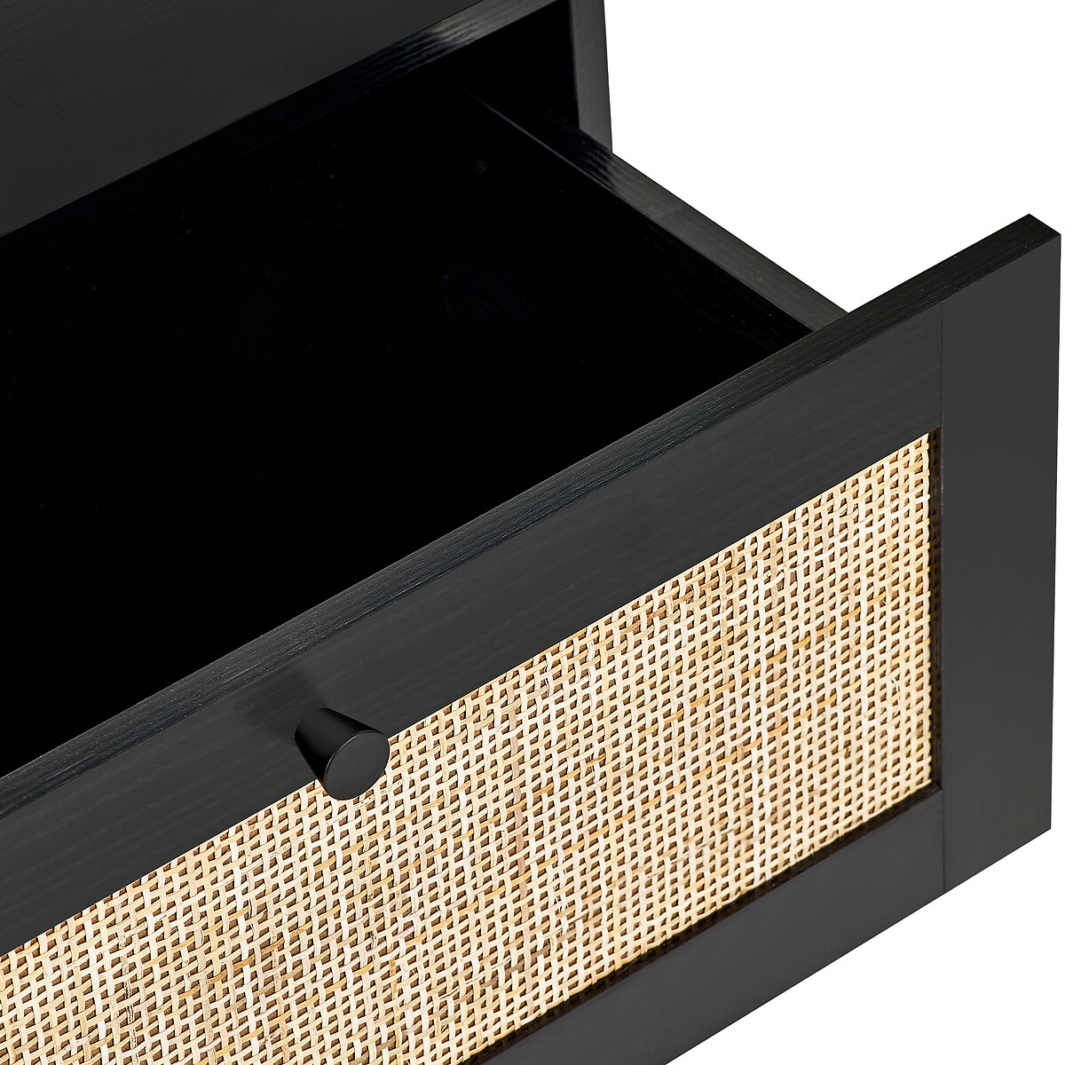 Indiya Rattan 2 Drawer Bedside Table black, SO'HOME