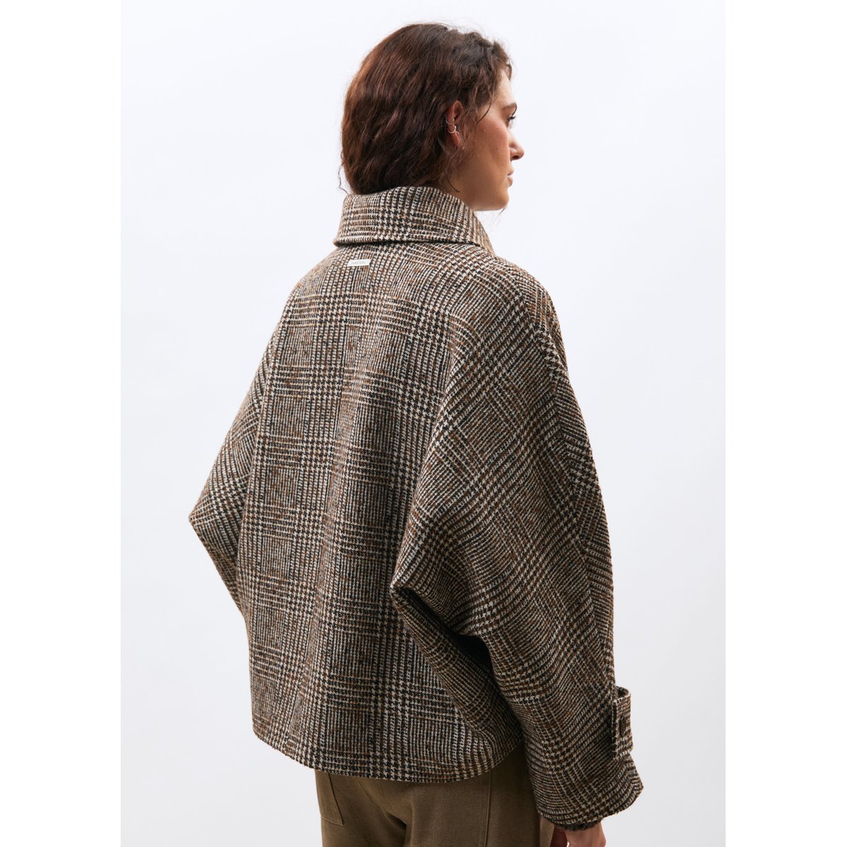 Blouson bicolore en lainage prince de Galles chocolat/off white, HUMILITY