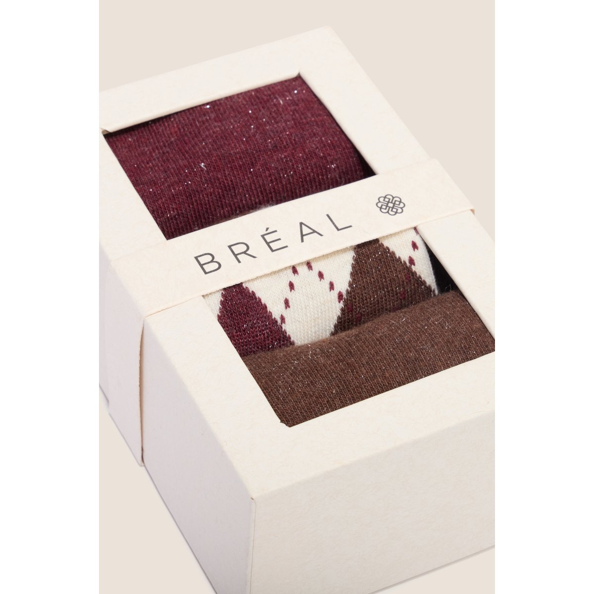 Coffret lot de 3 paires de chaussettes bordeaux, BREAL
