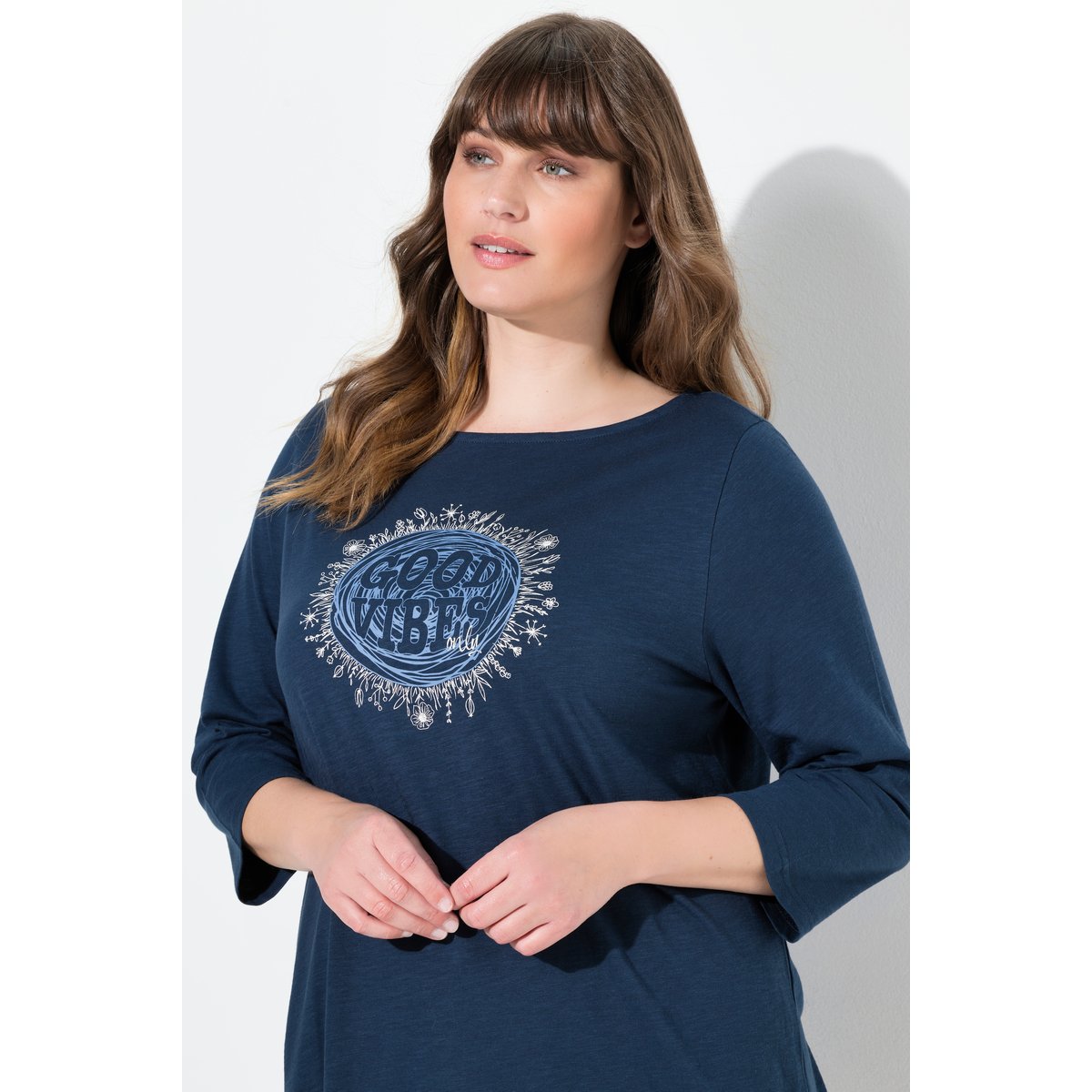 T-shirt long à motif imprimé bleu marine, ULLA POPKEN