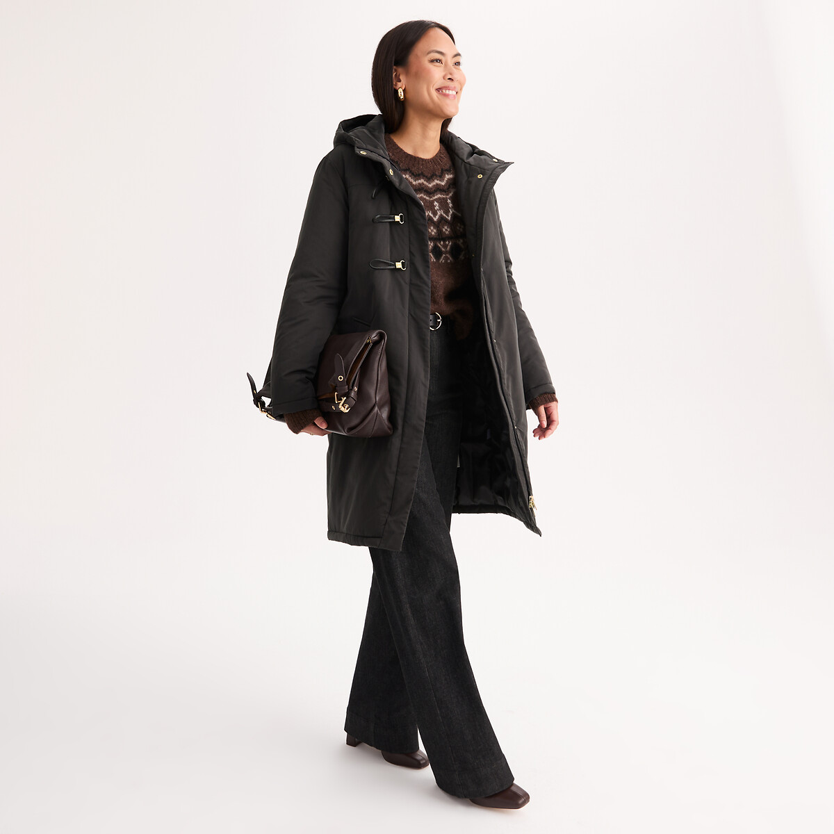 Parka mi-longue, à brandebourgs et capuche noir, ANNE WEYBURN