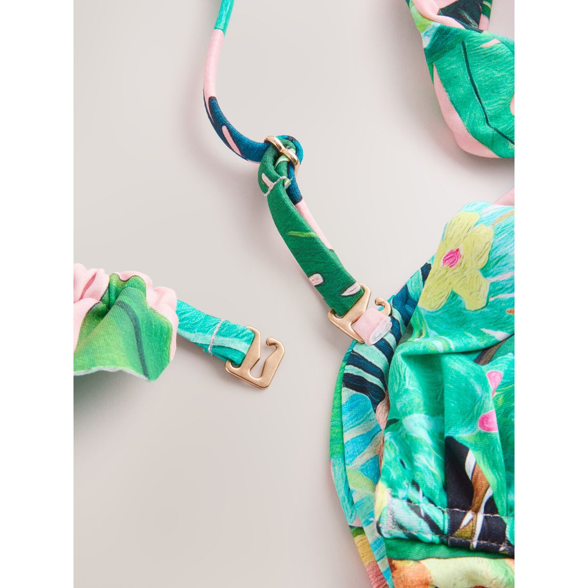 Haut de bikini bandeau à bretelles volantées corail rose tropical, NEXT