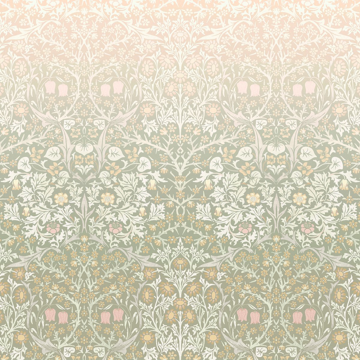 Papier peint panoramique Fleurs de prunellier un matin de printemps rose, ocre, vert saule, WILLIAM MORRIS AT HOME
