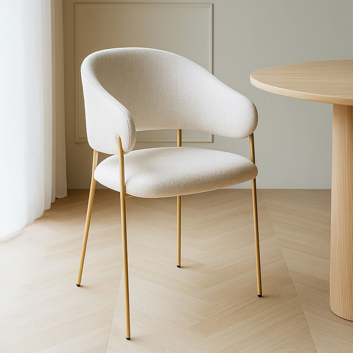 Lot de 2 fauteuils de table en tissu et pieds en métal, EROS ecru, NOW'S HOME