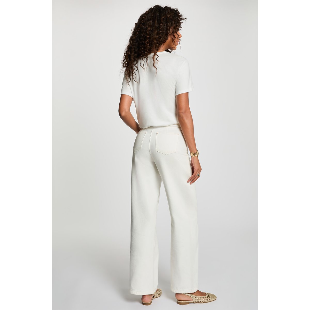 T-shirt imprimé col rond blanc, MORGAN
